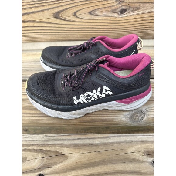 Hoka One One Womens Bondi 7 Black/Pink Running Sneakers Size 9.5 - Picture 5 of 8